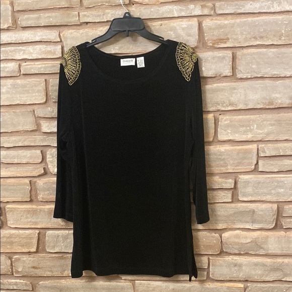 Chico's travelers black acetate packable blouse 3/4 Sleeve Chico's Size 3 (XL) - Picture 2 of 6